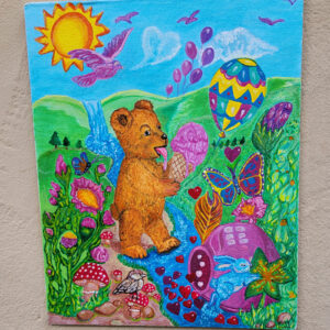 Ourson peint en peinture acrylique